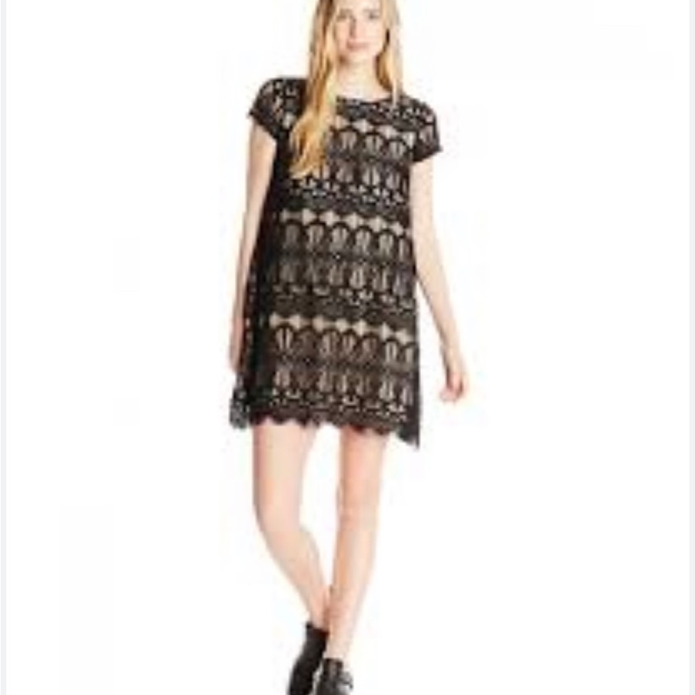 Love Fire Black Lace Trapeze Nude Lining Cocktail Dress Size XL